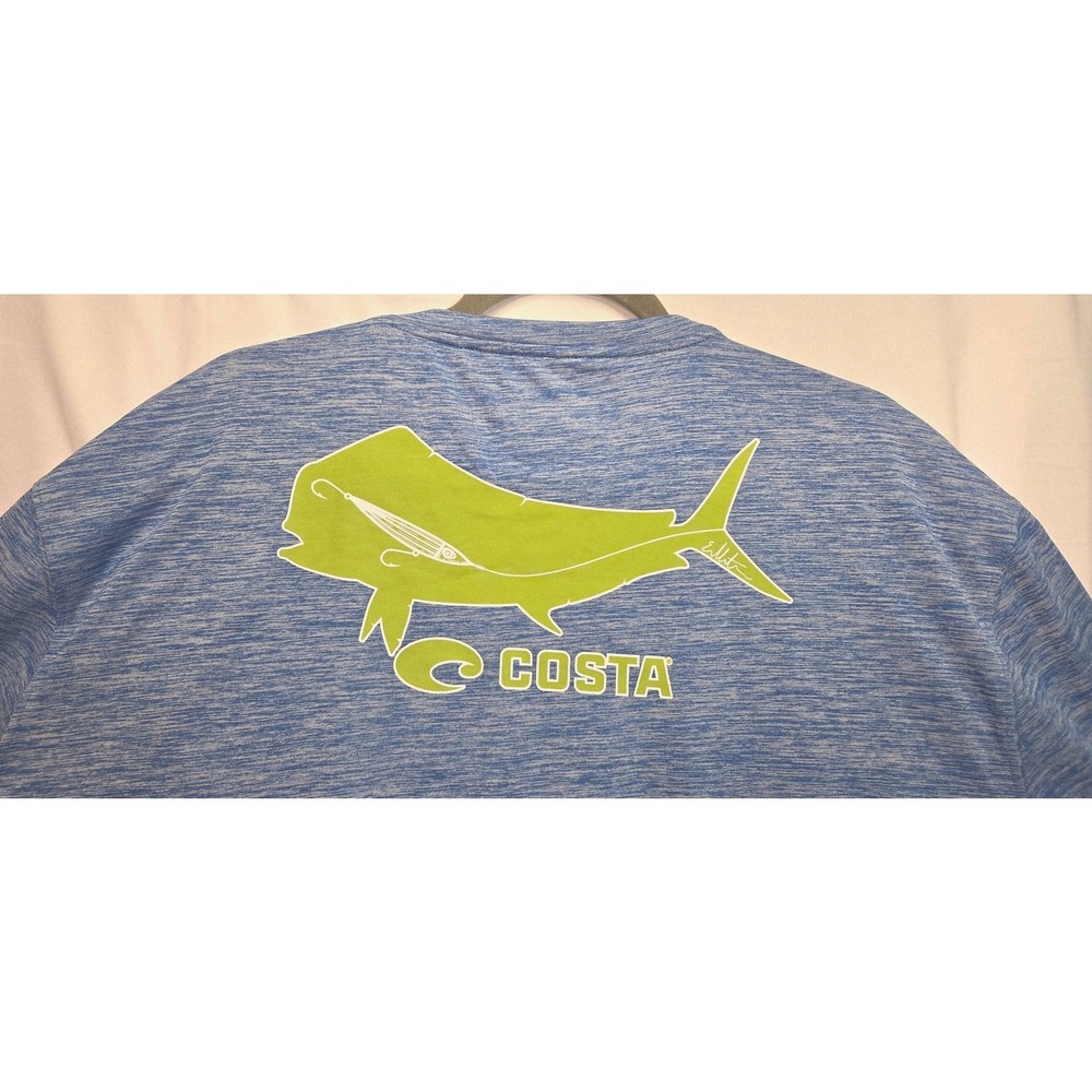 Costa Mens Long Sleeve Performance Shirt Blue Fishing Graphic Logo XXL